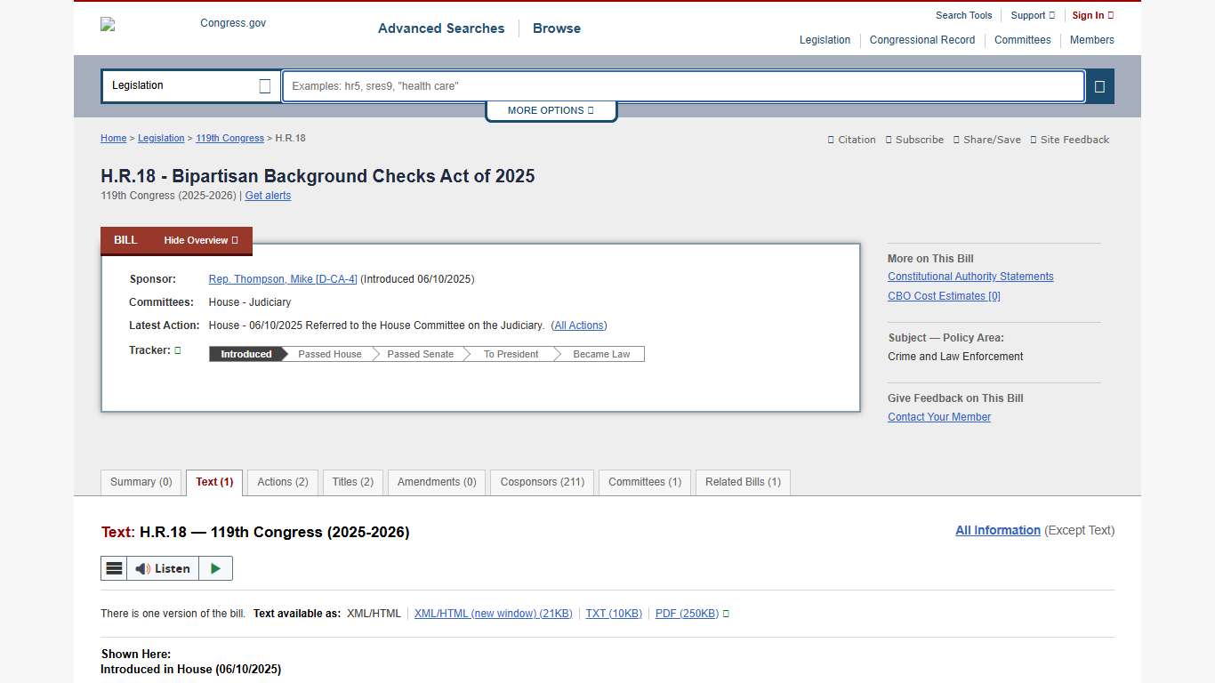 Text - H.R.18 - 119th Congress (2025-2026): Bipartisan Background Checks Act of 2025 | Congress.gov | Library of Congress